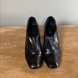 Franco Sarto Faux Leather Slip-on Heels Black 7.5 B